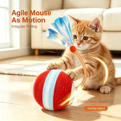 Automatic Rolling Cat Toy Interactive Electric Pet Toy with Feather &amp; Mesh Tail