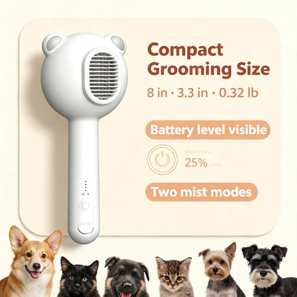 4‑in‑1 Pet Steam Brush, Self‑Cleaning Grooming Comb with Dual‑Level Mist for Cats &amp; Dogs