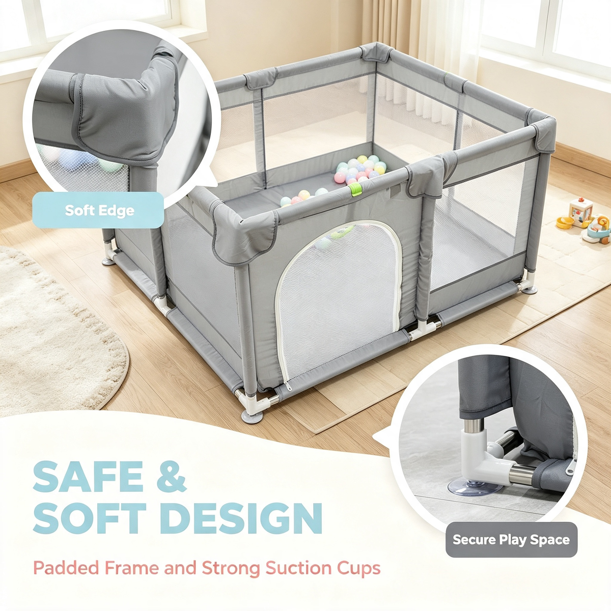 Square Baby Playpen with Accessory Set