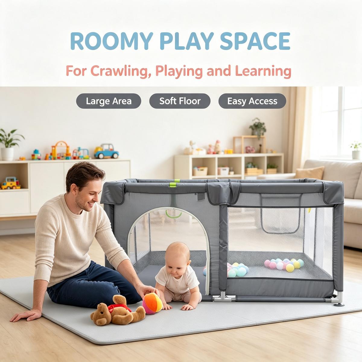 Square Baby Playpen with Accessory Set
