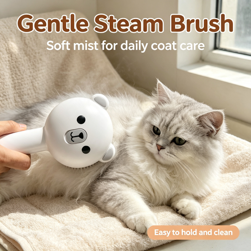4‑in‑1 Pet Steam Brush, Self‑Cleaning Grooming Comb with Dual‑Level Mist for Cats &amp; Dogs