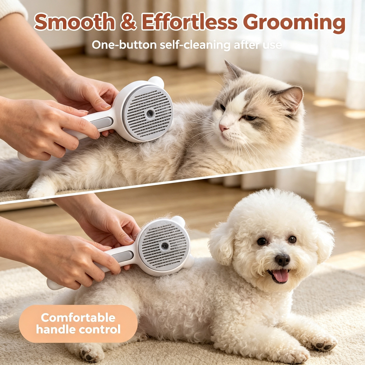 4‑in‑1 Pet Steam Brush, Self‑Cleaning Grooming Comb with Dual‑Level Mist for Cats &amp; Dogs