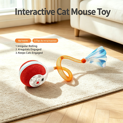 Automatic Rolling Cat Toy Interactive Electric Pet Toy with Feather &amp; Mesh Tail