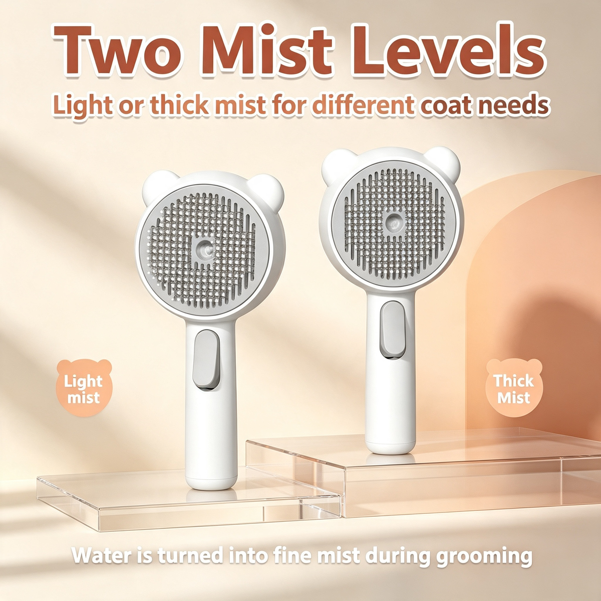 4‑in‑1 Pet Steam Brush, Self‑Cleaning Grooming Comb with Dual‑Level Mist for Cats &amp; Dogs