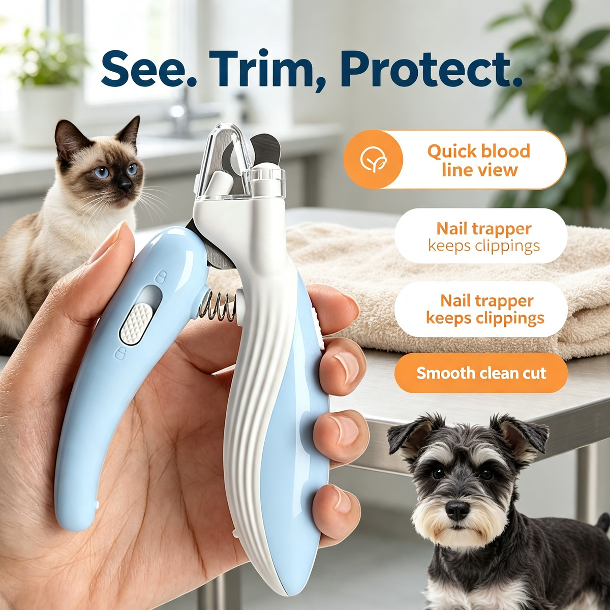Pet Nail Clipper with LED Light, Nail Catcher and Safety Lock for Cats and Dogs