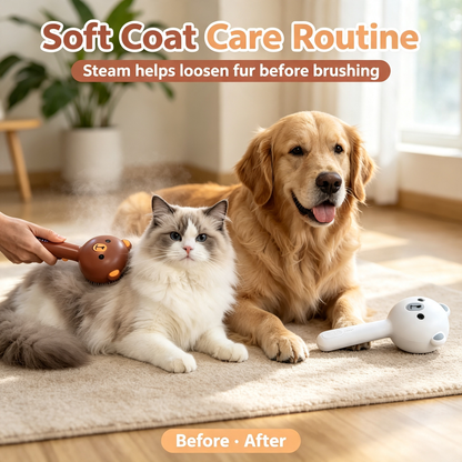 4‑in‑1 Pet Steam Brush, Self‑Cleaning Grooming Comb with Dual‑Level Mist for Cats &amp; Dogs